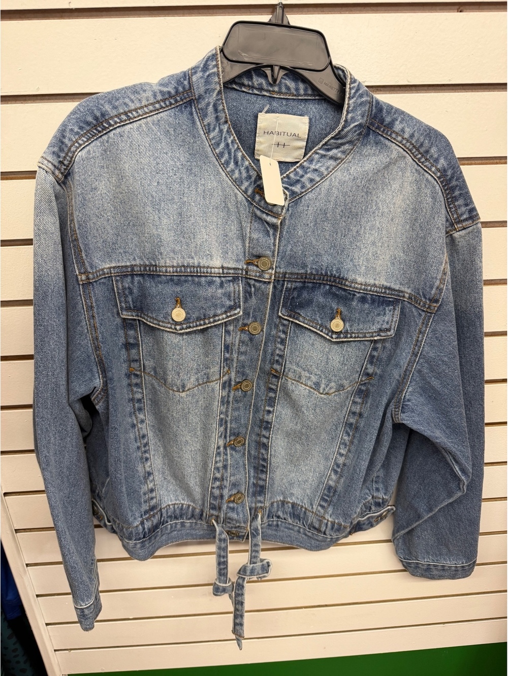 Habitual Women’s XL Acid Wash Denim Jacket Tie Waist Button Front
